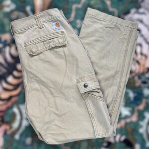 Carhartt Duck Canvas 5-Pocket Cargo Pants Beige Relaxed Fit 34x30 Workwear